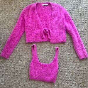 Jonathan Simkhai Vibrant Pink Fuzzy Cardigan Set